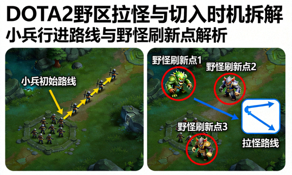 DOTA2野区拉怪与切入时机拆解：小兵行进路线与野怪刷新点